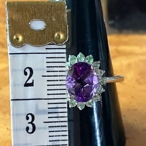 Moroccan Amethyst Tsavorite Garnet Sterling Silver Halo Ring Size 10 - Picture 6 of 8